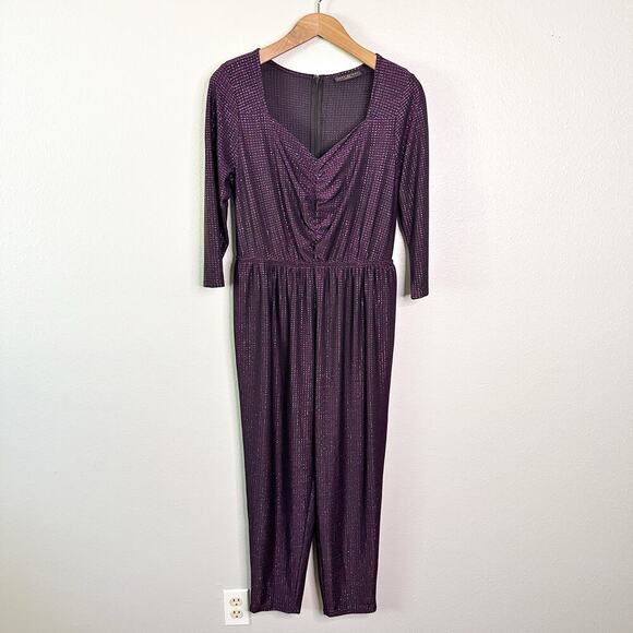 Lane Bryant Purple Metallic Sweetheart Neckline Jumpsuit women’s plus Size 16 - Picture 1 of 12